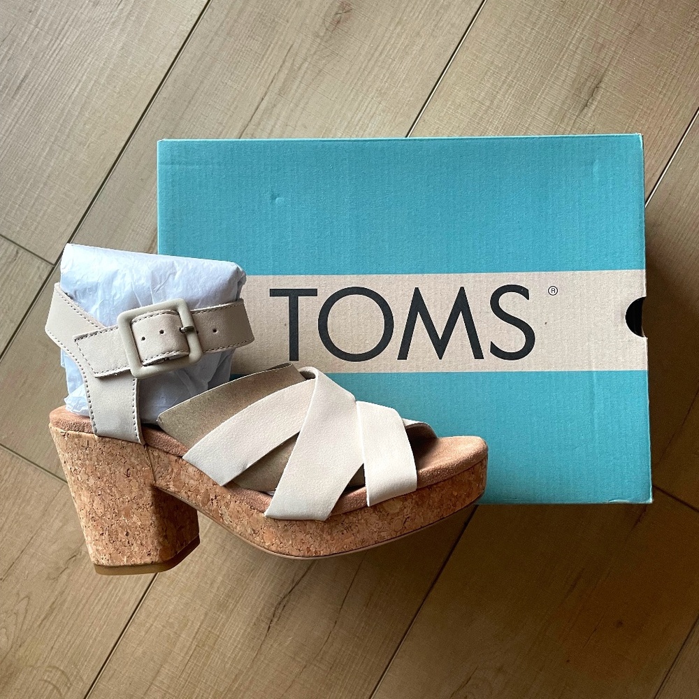 NWT Toms Ava Macadamia Leather Heel Sandal 7